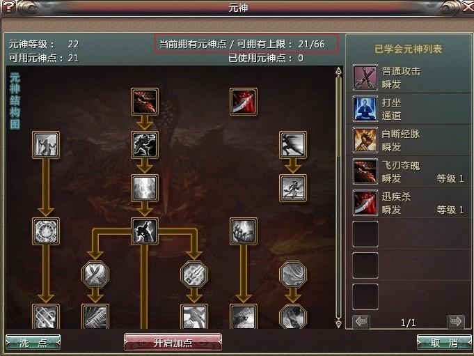 （元神操作界面中元神點可用上限說明）