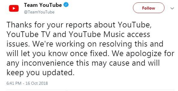 YouTube全球大范围宕机 官方致歉并表示正在修复