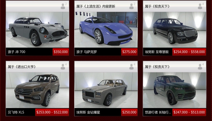 gta5载具商店图鉴 载具商店全售卖物品汇总