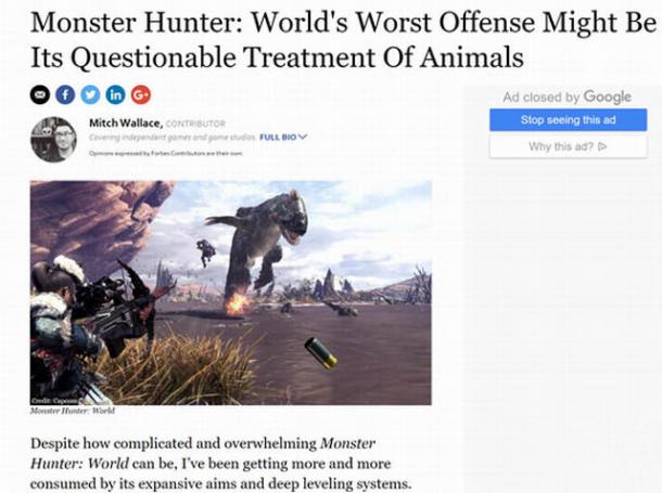 外媒记者质疑《怪物猎人世界》 乱狩猎是虐待动物