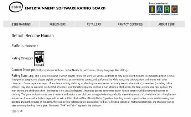 《底特律：变人》评级信息出炉 性元素让宅男期待