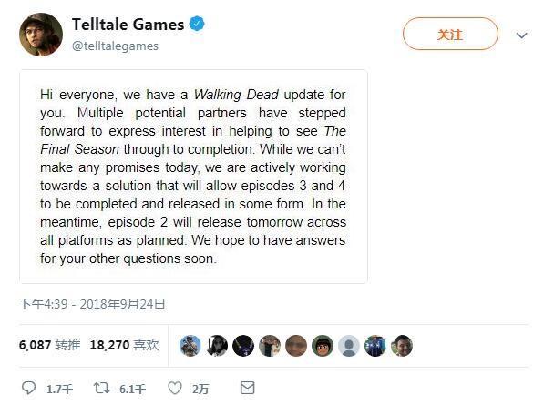 Telltale將盡力把《行尸走肉：最終季》做完 但無(wú)法保證