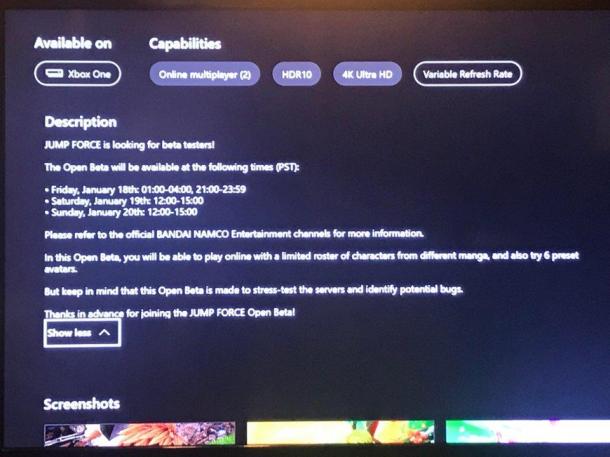 Xbox商城泄露消息 《Jump大亂斗》BETA公測時間曝光