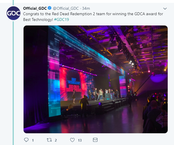 GDC 2019：《荒野大镖客2》先下一城 斩获GDC最佳技术奖