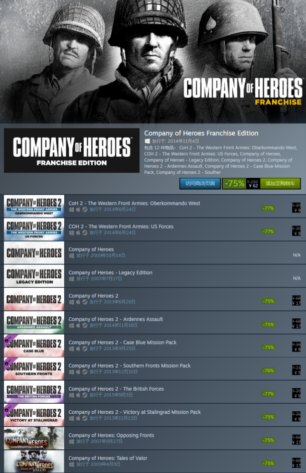 深层次二战游戏《英雄连》系列Steam打折促销中