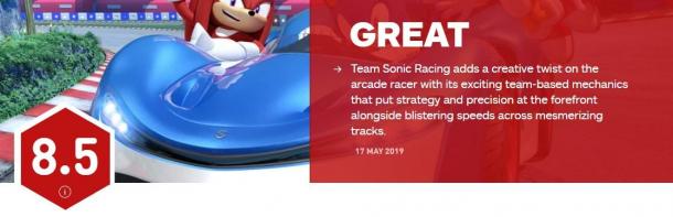 《团队索尼克赛车》经典IP大翻身 IGN 8.5分