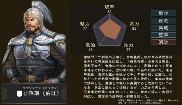 《三國志14》公孫瓚/王子服/柳隱介紹 白馬義從精銳無比