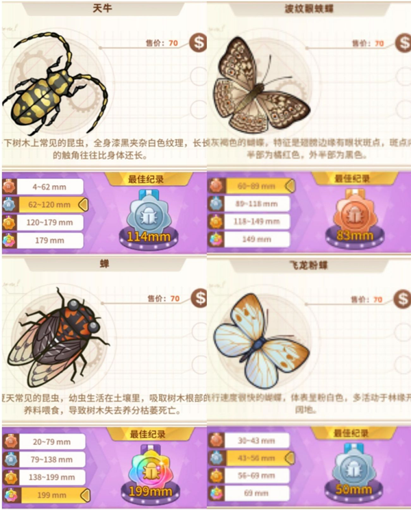 悠长假期手游昆虫图鉴大全 1星-5星昆虫图鉴汇总