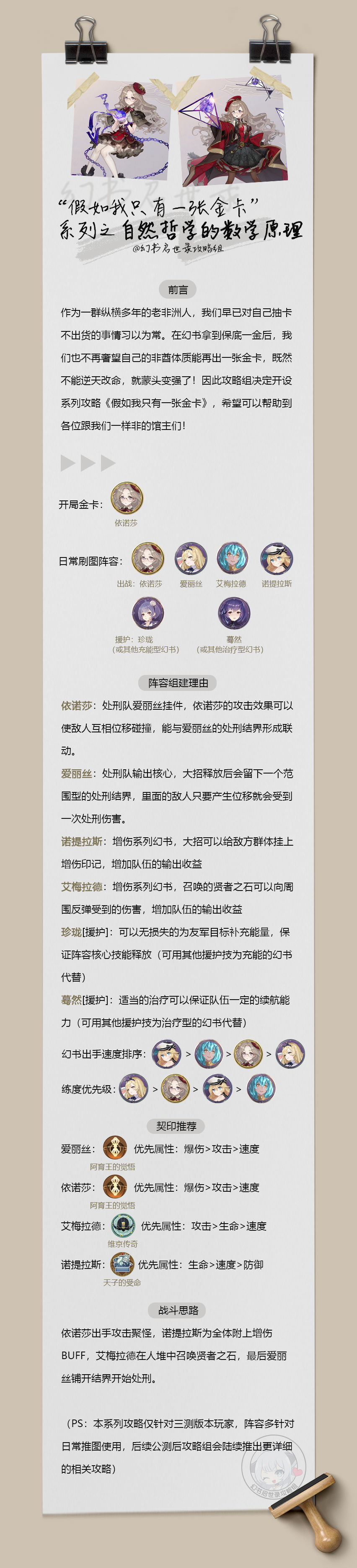 幻书启世录依诺莎强不强 依诺莎平民阵容和契印推荐